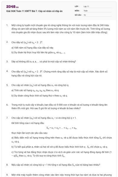 Giải SGK Toán 11 KNTT Bài 7. Cấp số nhân có đáp án