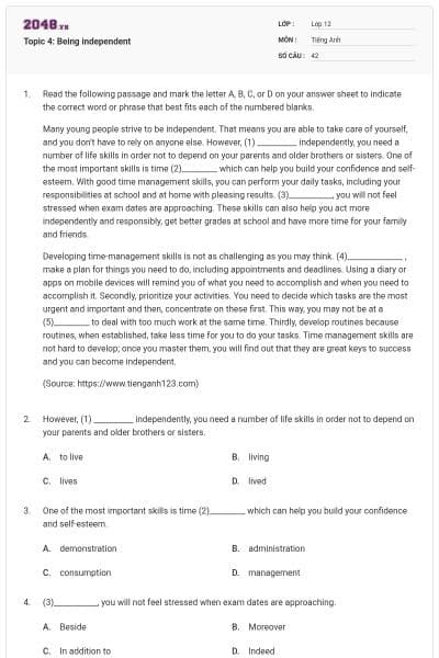 Topic 4: Being independent