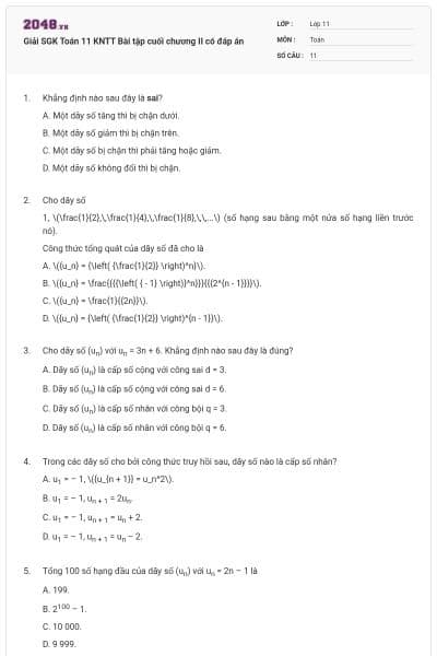 Giải SGK Toán 11 KNTT Bài tập cuối chương II có đáp án