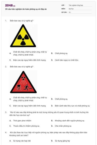 20 câu trắc nghiệm An toàn phóng xạ có đáp án