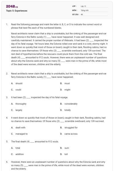 Topic 5: Experiences