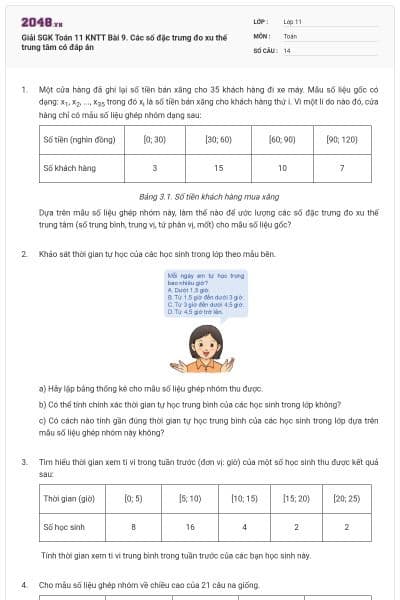 Giải SGK Toán 11 KNTT Bài 9. Các số đặc trưng đo xu thế trung tâm có đáp án