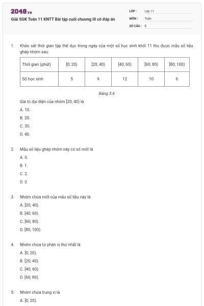 Giải SGK Toán 11 KNTT Bài tập cuối chương III có đáp án