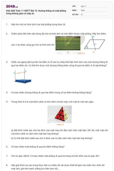 Giải SGK Toán 11 KNTT Bài 10. Đường thẳng và mặt phẳng trong không gian có đáp án