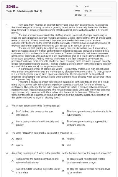 Topic 11: Entertainment ( Phần 2)