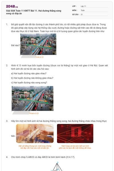 Giải SGK Toán 11 KNTT Bài 11. Hai đường thẳng song song có đáp án