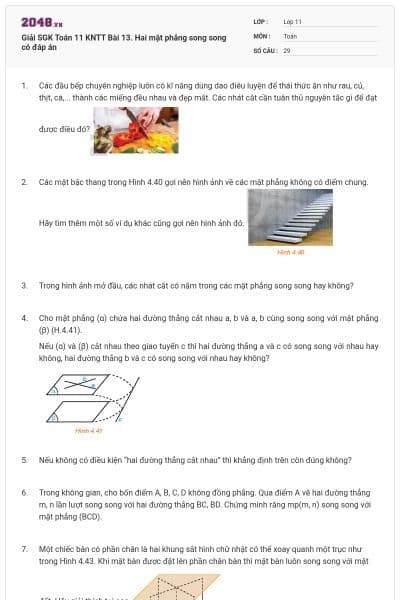 Giải SGK Toán 11 KNTT Bài 13. Hai mặt phẳng song song có đáp án