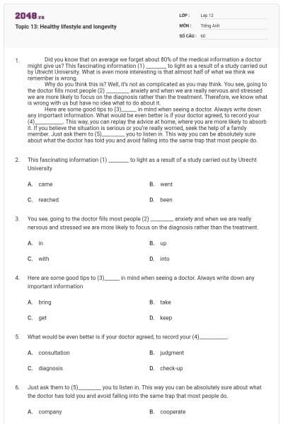 Topic 13: Healthy lifestyle and longevity