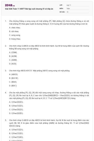 Giải SGK Toán 11 KNTT Bài tập cuối chương IV có đáp án