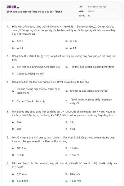 200+ câu trắc nghiệm Thủy khí có đáp án - Phần 8