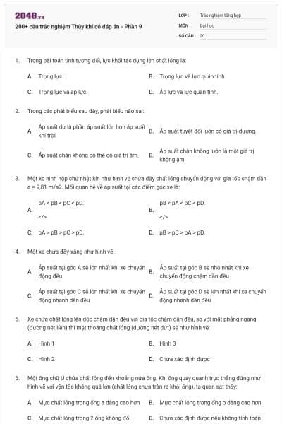 200+ câu trắc nghiệm Thủy khí có đáp án - Phần 9