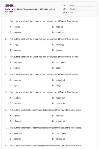 Bộ 20 đề ôn thi vào Chuyên Anh năm 2023 có lời giải chi tiết (Đề 57)
