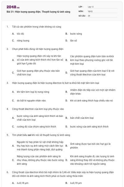Bài 31: Hiện tượng quang điện. Thuyết lượng tử ánh sáng