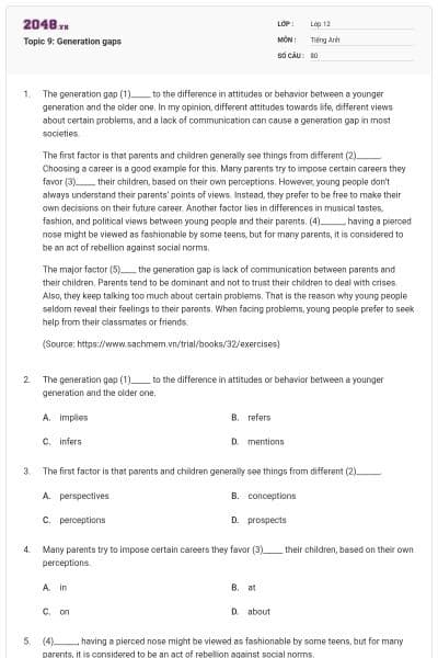 Topic 9: Generation gaps