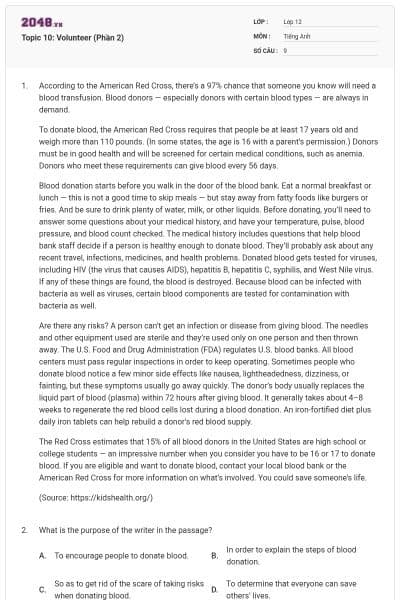 Topic 10: Volunteer (Phần 2)