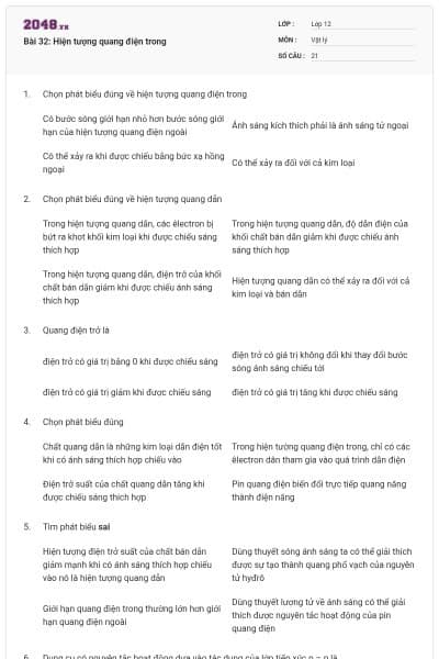 Bài 32: Hiện tượng quang điện trong