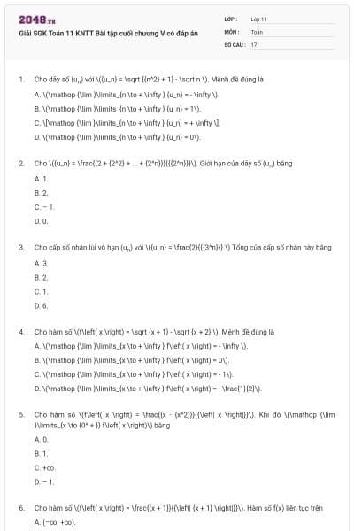 Giải SGK Toán 11 KNTT Bài tập cuối chương V có đáp án