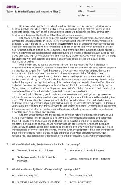 Topic 13: Healthy lifestyle and longevity ( Phần 2)