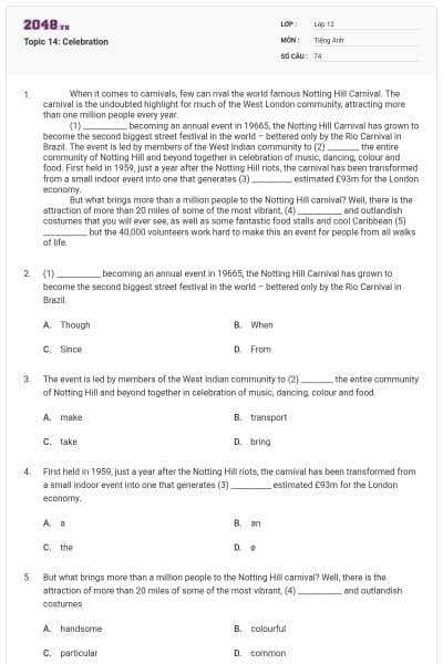 Topic 14: Celebration