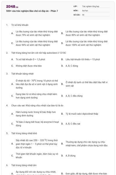 500+ câu trắc nghiệm Bào chế có đáp án - Phần 7