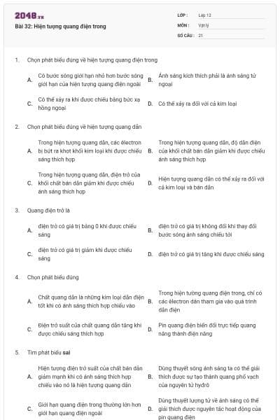 Bài 32: Hiện tượng quang điện trong