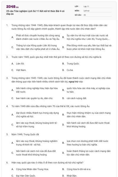 25 câu Trắc nghiệm Lịch Sử 11 Kết nối tri thức Bài 4 có đáp án