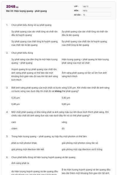 Bài 33: Hiện tượng quang - phát quang