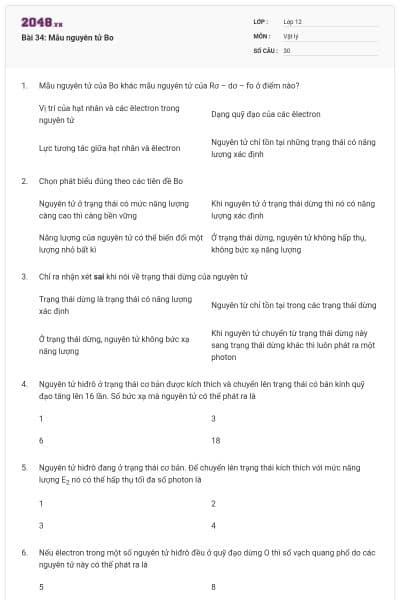 Bài 34: Mẫu nguyên tử Bo
