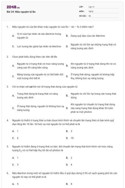 Bài 34: Mẫu nguyên tử Bo