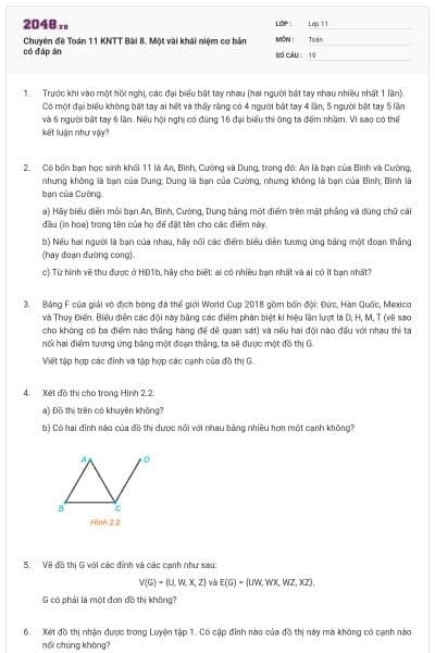 Chuyên đề Toán 11 KNTT Bài 8. Một vài khái niệm cơ bản có đáp án