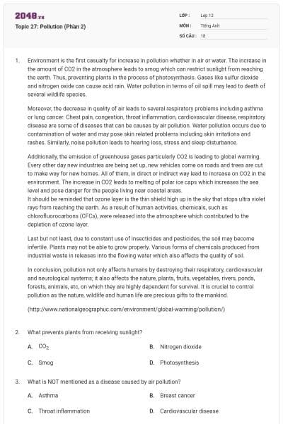Topic 27: Pollution (Phần 2)