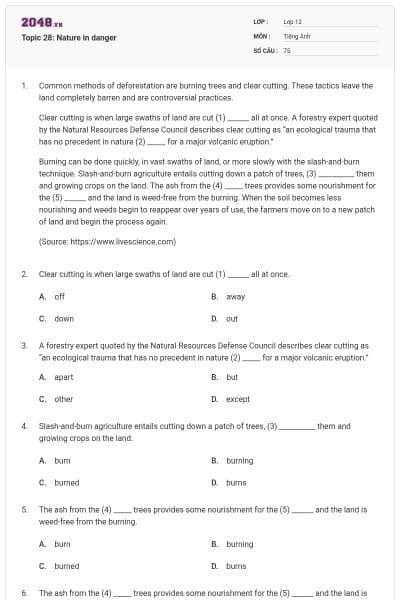 Topic 28: Nature in danger