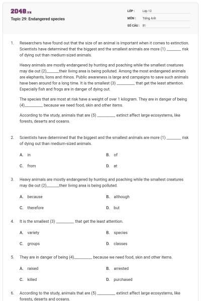 Topic 29: Endangered species