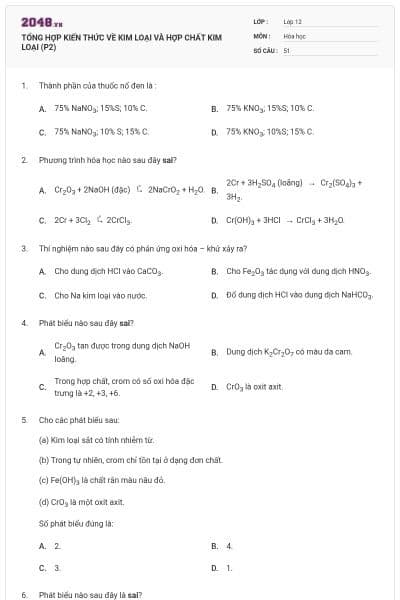 TỔNG HỢP KIẾN THỨC VỀ KIM LOẠI  VÀ HỢP CHẤT KIM LOẠI (P2)