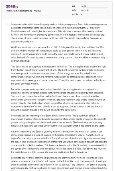 Topic 31: Global warming (Phần 2)