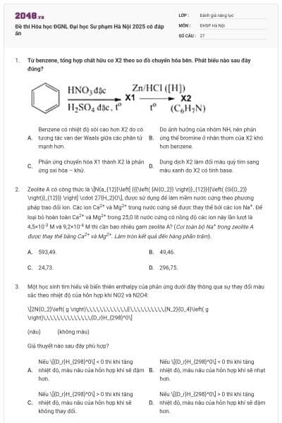 Đề thi Hóa học ĐGNL Đại học Sư phạm Hà Nội 2025 có đáp án