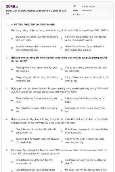 Đề thi Lịch sử ĐGNL Đại học Sư phạm Hà Nội 2025 có đáp án