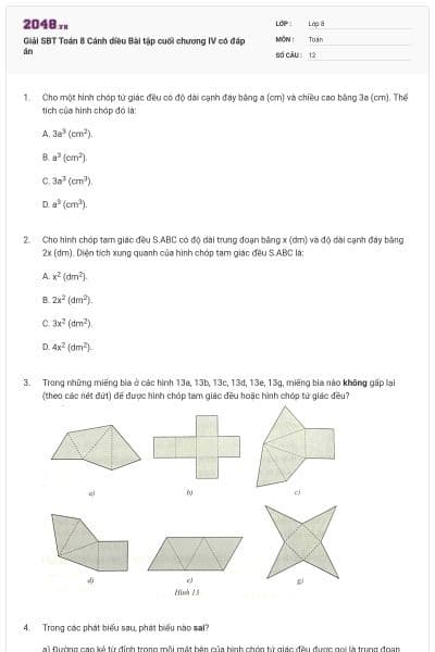 Giải SBT Toán 8 Cánh diều Bài tập cuối chương IV có đáp án