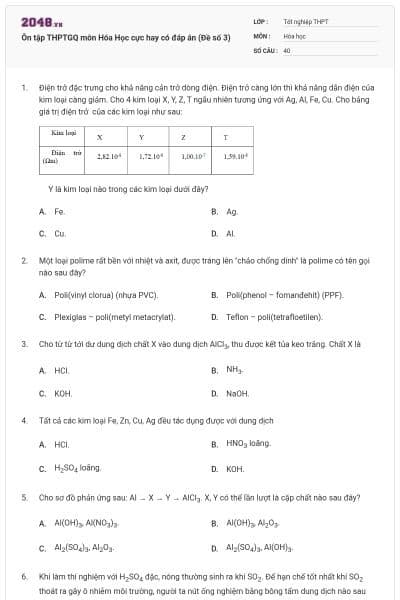 Ôn tập THPTGQ môn Hóa Học cực hay có đáp án (Đề số 3)