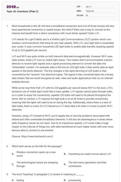 Topic 36: Inventions (Phần 2)