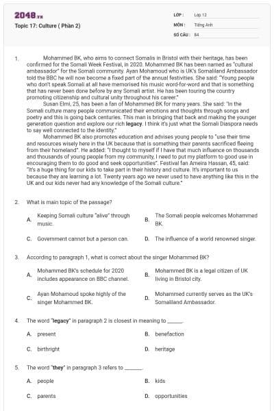 Topic 17: Culture ( Phần 2)