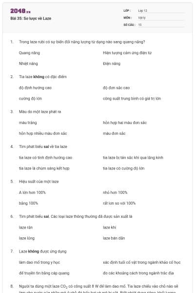 Bài 35: Sơ lược về Laze