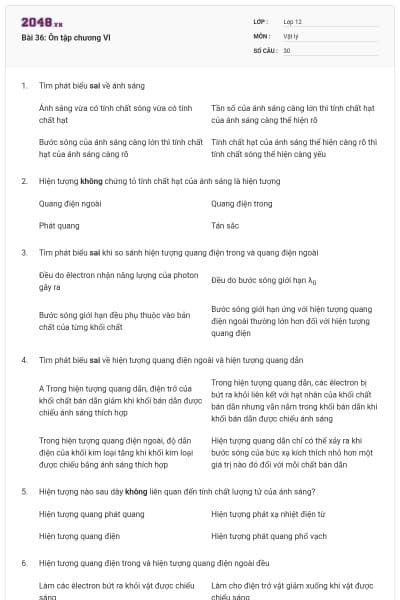 Bài 36: Ôn tập chương VI