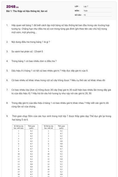 Bài 1: Thu thập số liệu thống kê, tần số