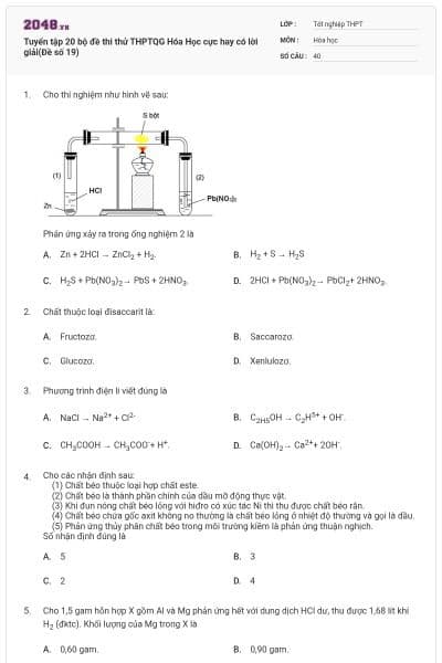 Tuyển tập 20 bộ đề thi thử THPTQG Hóa Học cực hay có lời giải(Đề số 19)