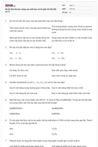 Đề thi thử đại học nâng cao sinh học có lời giải chi tiết (Đề số 1)