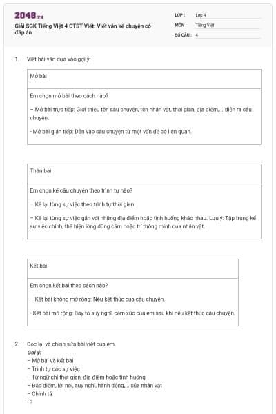 Giải SGK Tiếng Việt 4 CTST Viết: Viết văn kể chuyện có đáp án