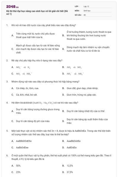 Đề thi thử đại học nâng cao sinh học có lời giải chi tiết (Đề số 1)