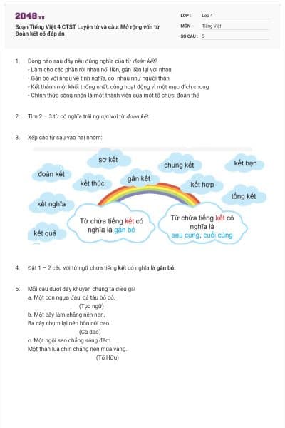 Soạn Tiếng Việt 4 CTST Luyện từ và câu: Mở rộng vốn từ Đoàn kết có đáp án