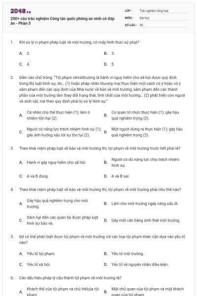 200+ câu trắc nghiệm Công tác quốc phòng an ninh có đáp án - Phần 5